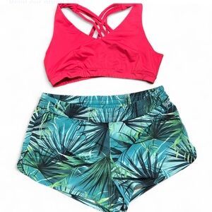 DSG & IDEOLOGY Bundle Of Athletic Shorts Green Palm Print And Pink XL Good Cond.